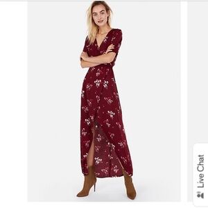 Express Floral Ruffle Sleeve Wrap Hi-Low Maxi Dress